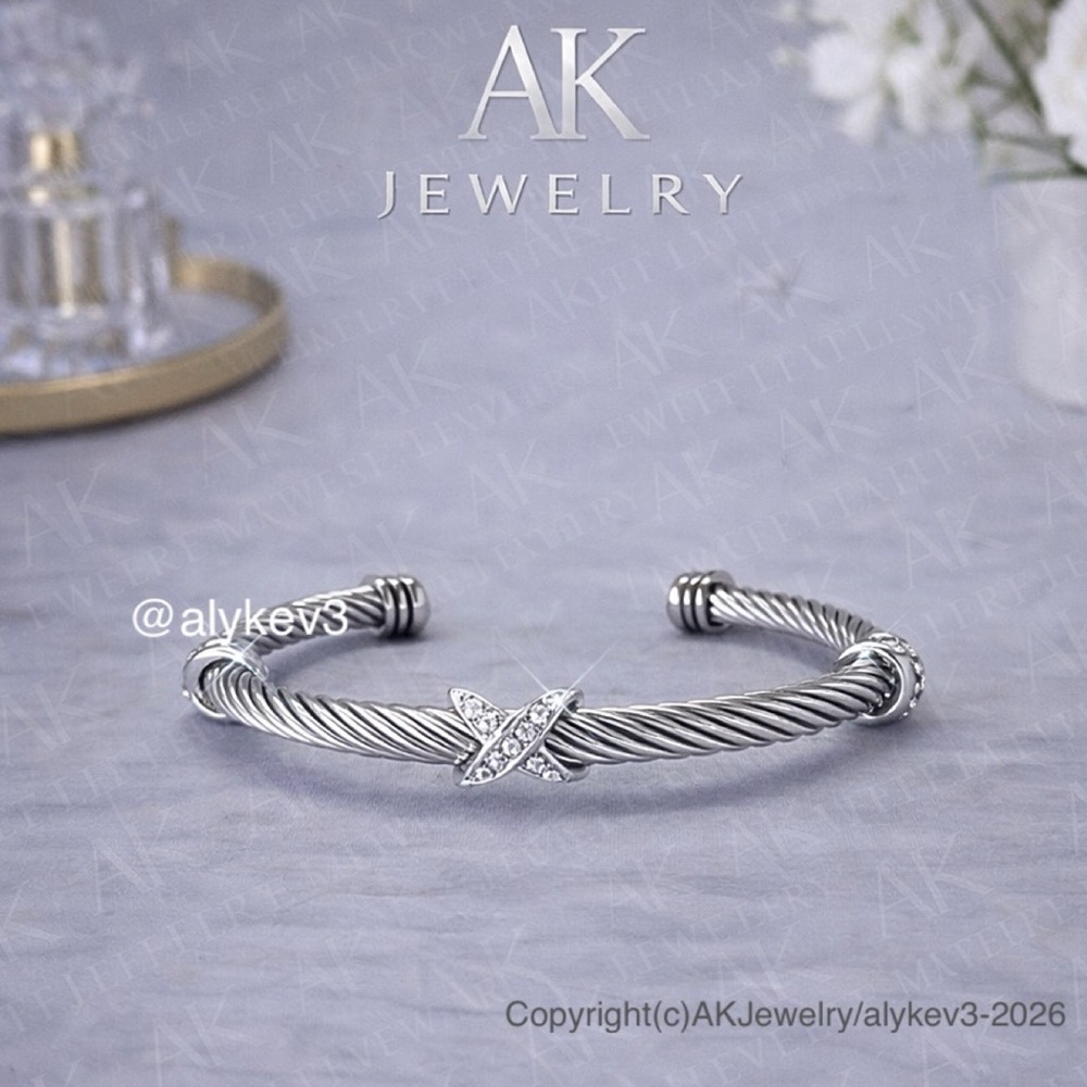 💎Luxury BRACELET Silver 3 X Cable Cuff Stainless Steel X Twisted